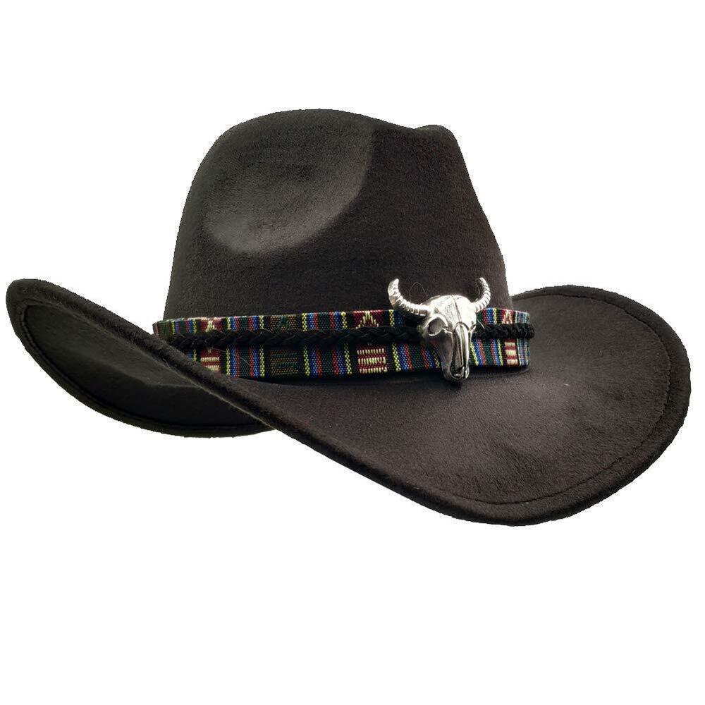 6134 Wide Brim and 's Western Outback Cowboy Hat with Metal Bull Head Black